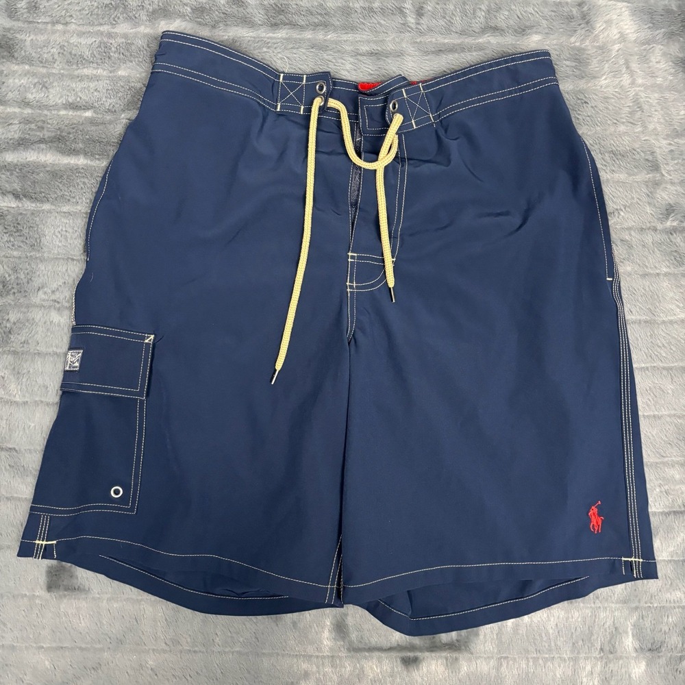 Polo Ralph Lauren Mens Navy Blue Cargo Board Shorts Swim Trunks Large